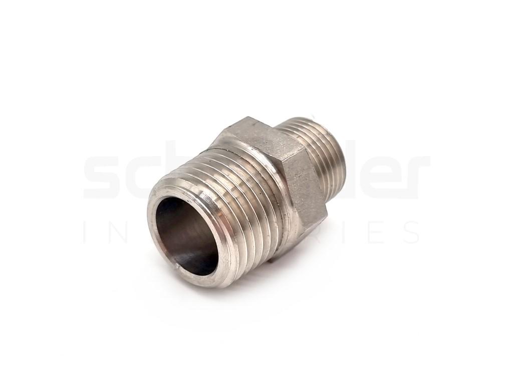 Nipple, ext.thread, hexagon, R1/2-R3/8